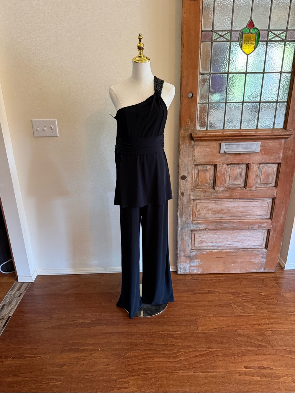White House Black Market Black One-Shoulder Braided-Strap Jumpsuit
